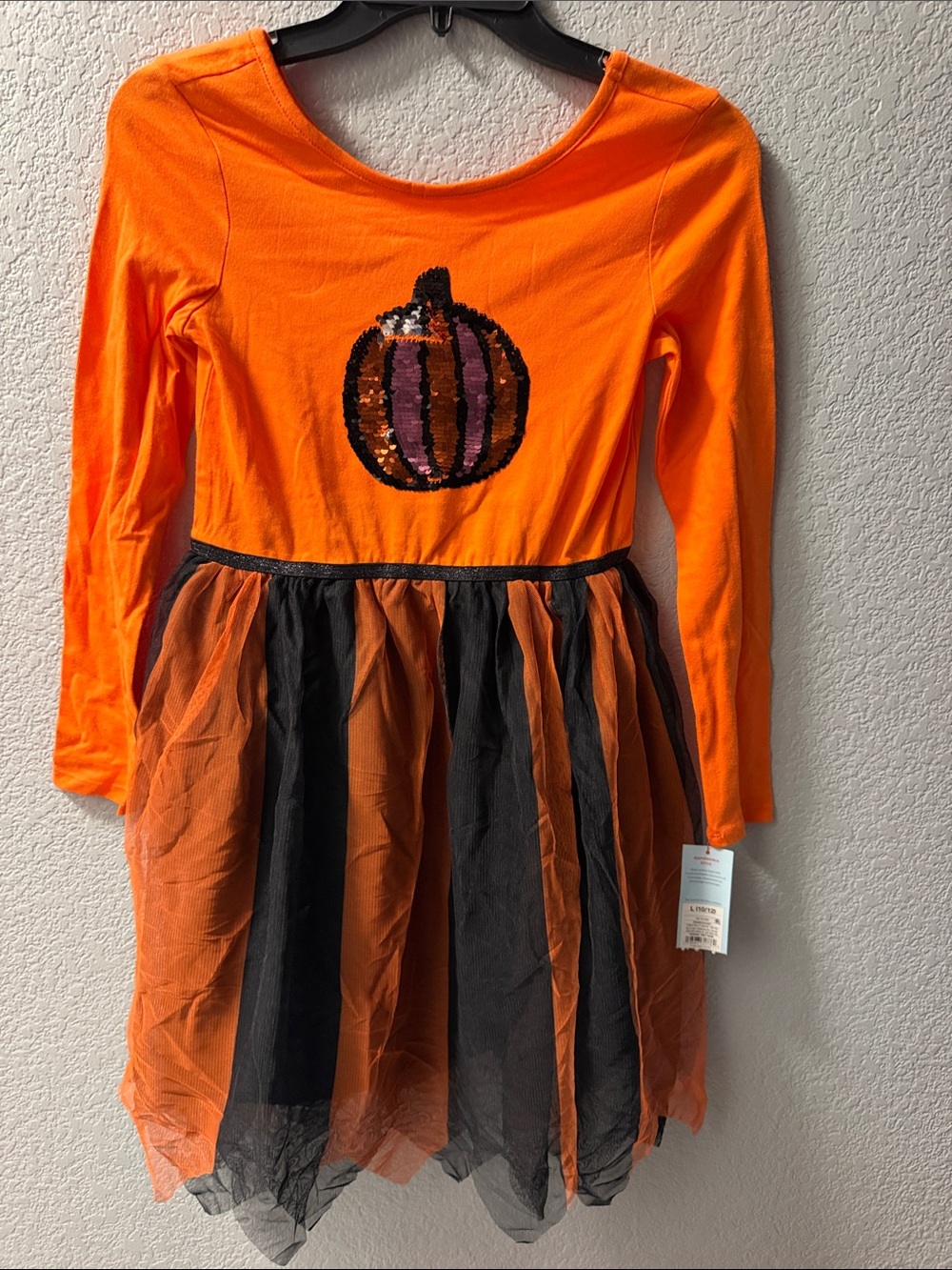 Girls Orange Pumpkin Sequin Tulle Halloween Dress